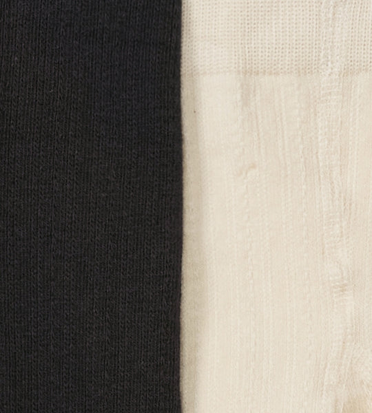 2 Pack Organic Cotton Ribbed Tights - Eggshell/Black