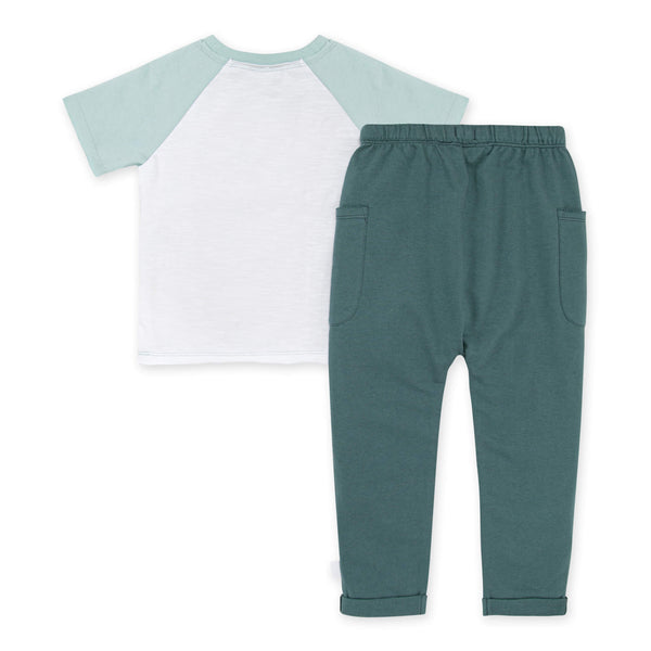 Jersey Slub Tee & French Terry Pant Set- Blue Beetle