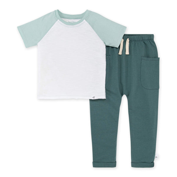 Jersey Slub Tee & French Terry Pant Set- Blue Beetle