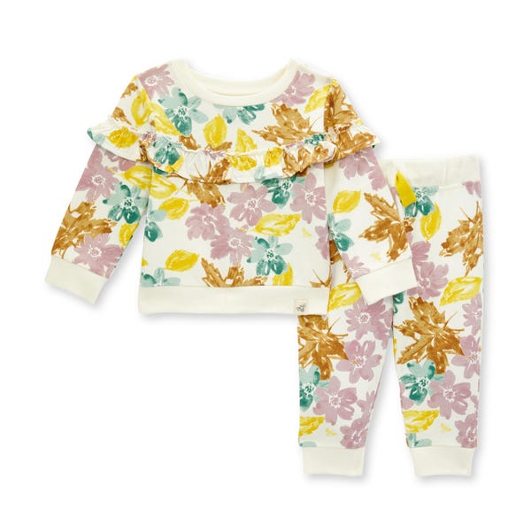 Foliage Floral French Terry Top and Pant Set - Eggshell