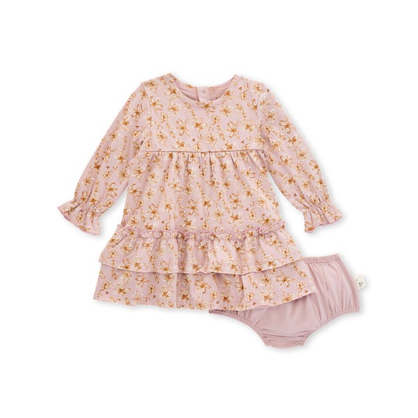 Ditsy Country Floral Dress & Diaper Cover - Peony