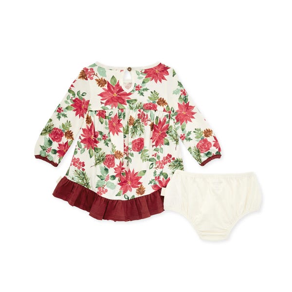 Holiday Floral Organic Cotton Dress & Diaper Cover