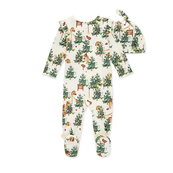 Beary Merry Organic Footed Jumpsuit & Knot Top Hat Set