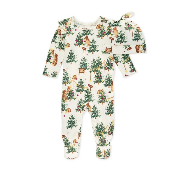Beary Merry Organic Footed Jumpsuit & Knot Top Hat Set