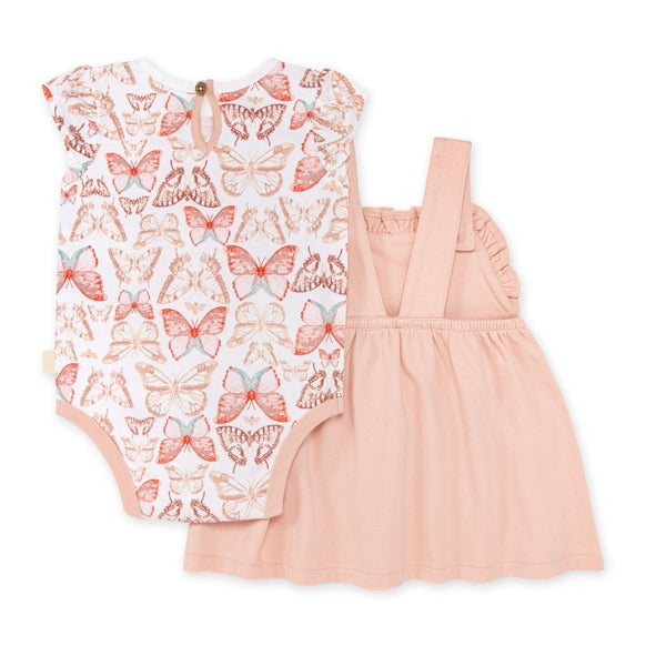 French Terry Dress & Coastal Butterflies Bodysuit Set - Pink Sand
