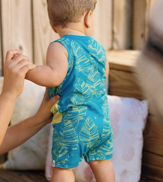 Jungle & Ribbed Romper Set - Tropical Blue