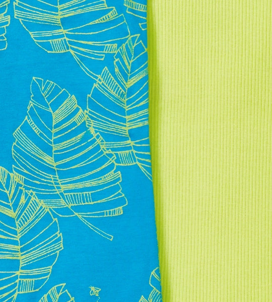 Jungle & Ribbed Romper Set - Tropical Blue