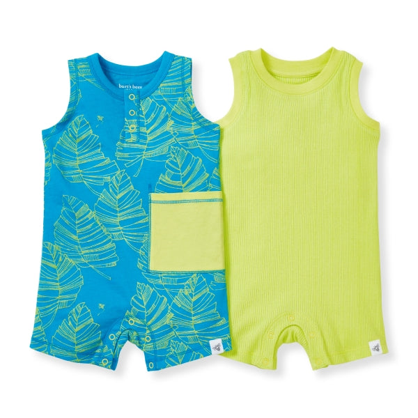 Jungle & Ribbed Romper Set - Tropical Blue