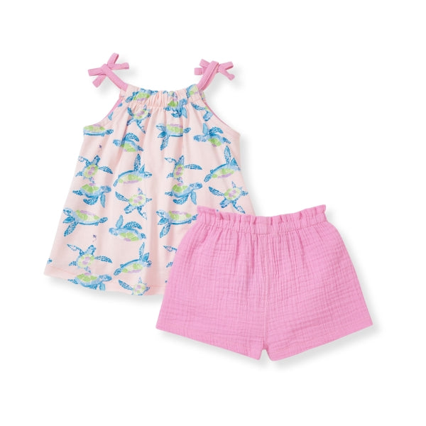 Colorful Sea Turtles Top & Muslin Short Set