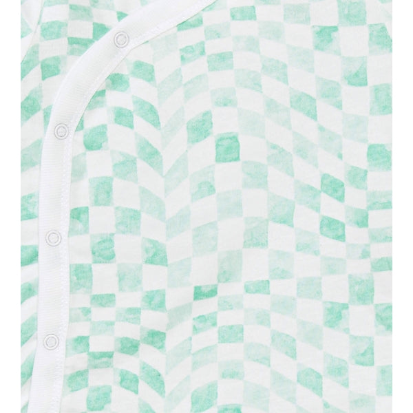 Wavy Check Wrap Front Bodysuit & Footed Pant Set - Minty