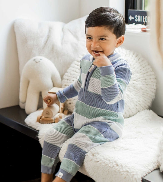 Quarter Zip Organic Baby Jumpsuit - Around the World