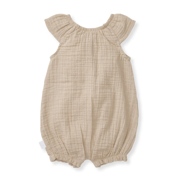 Dotted Muslin Organic Baby Girl Romper - Fossil