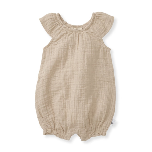 Dotted Muslin Organic Baby Girl Romper - Fossil