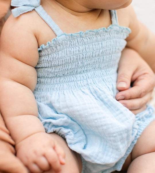 Dotted Muslin Organic Baby Girl Romper - Blue Herizon