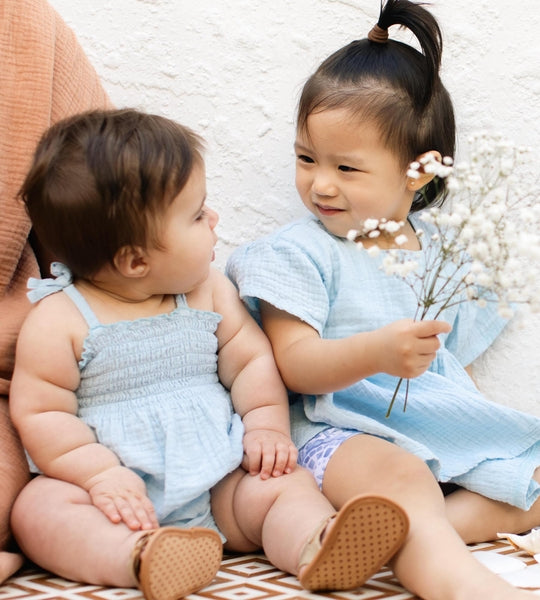 Dotted Muslin Organic Baby Girl Romper - Blue Herizon