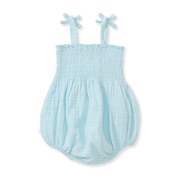 Dotted Muslin Organic Baby Girl Romper - Blue Herizon