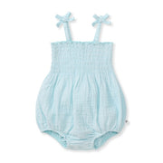 Dotted Muslin Organic Baby Girl Romper - Blue Herizon