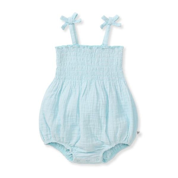 Dotted Muslin Organic Baby Girl Romper - Blue Herizon