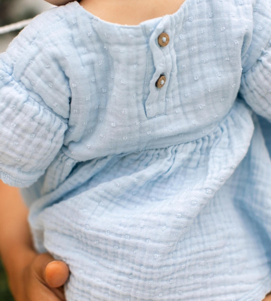 Dotted Organic Muslin Baby Girl Top & Shorts Set - Blue Herizon