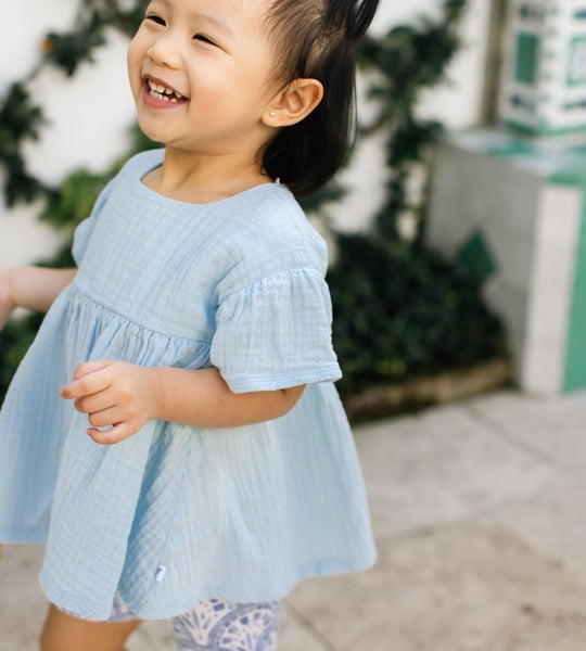 Dotted Organic Muslin Baby Girl Top & Shorts Set - Blue Herizon