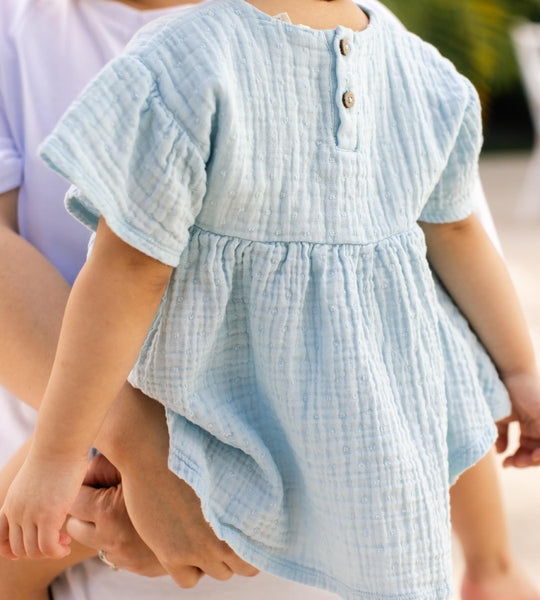 Dotted Organic Muslin Baby Girl Top & Shorts Set - Blue Herizon