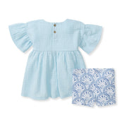 Dotted Organic Muslin Baby Girl Top & Shorts Set - Blue Herizon