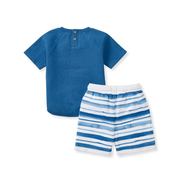 Organic Cotton Watercolor Stripes Top & Shorts Set