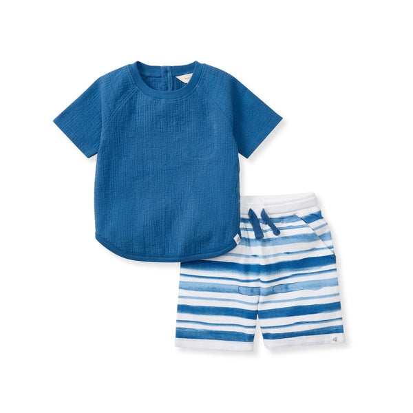 Organic Cotton Watercolor Stripes Top & Shorts Set