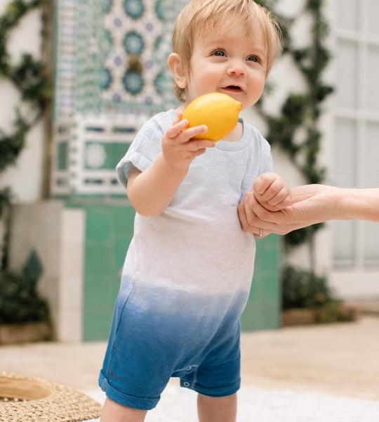 Double Dip Dye Organic Baby Boy Romper - Blue Herizon