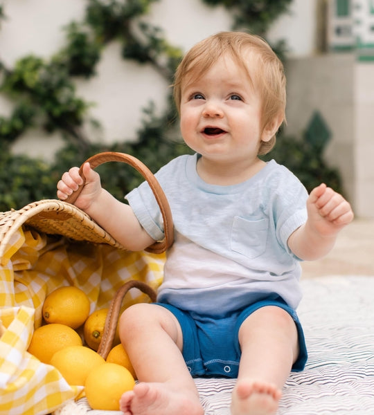 Double Dip Dye Organic Baby Boy Romper - Blue Herizon