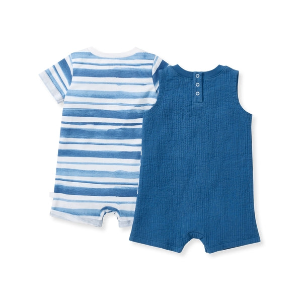 2 Pack Watercolor Stripe Baby Boy Romper Set