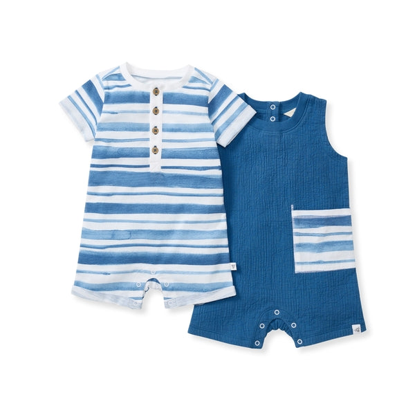 2 Pack Watercolor Stripe Baby Boy Romper Set
