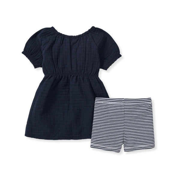 Dotted Organic Muslin Girl Top & Shorts Set - Midnight