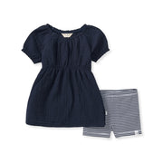 Dotted Organic Muslin Girl Top & Shorts Set - Midnight