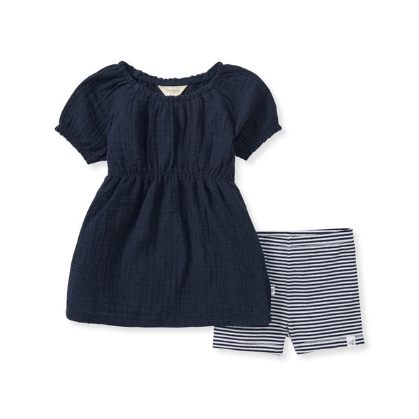 Dotted Organic Muslin Girl Top & Shorts Set - Midnight