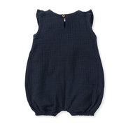 Dotted Muslin Organic Baby Girl Romper - Midnight