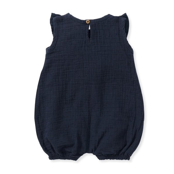 Dotted Muslin Organic Baby Girl Romper - Midnight