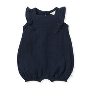 Dotted Muslin Organic Baby Girl Romper - Midnight