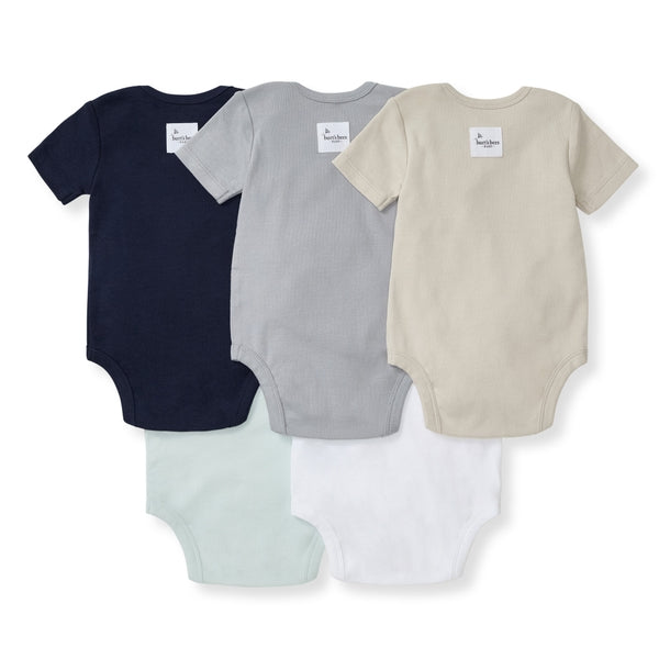 Bee Essentials Solid Short Sleeve Bodysuits Set of 5 - Midnight