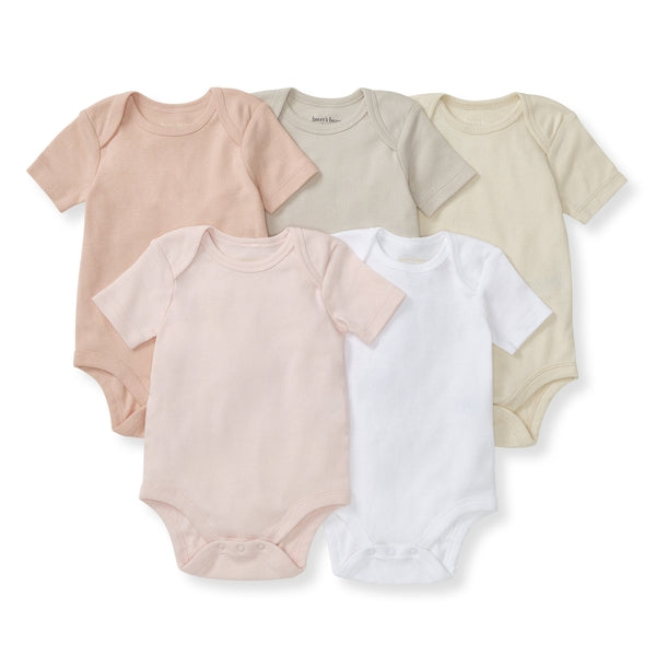 Bee Essentials Solid Short Sleeve Bodysuits Set of 5 - Pink Sand