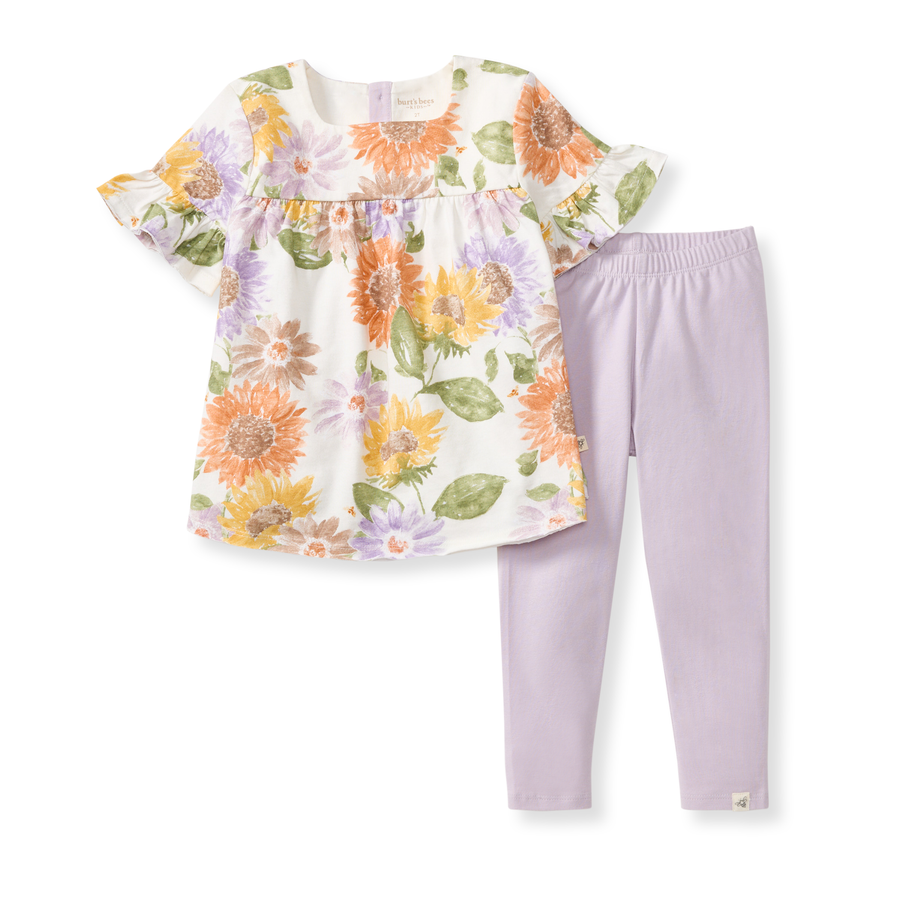 Organic Cotton Sweet Sunflowers Tunic Set - Eggshell