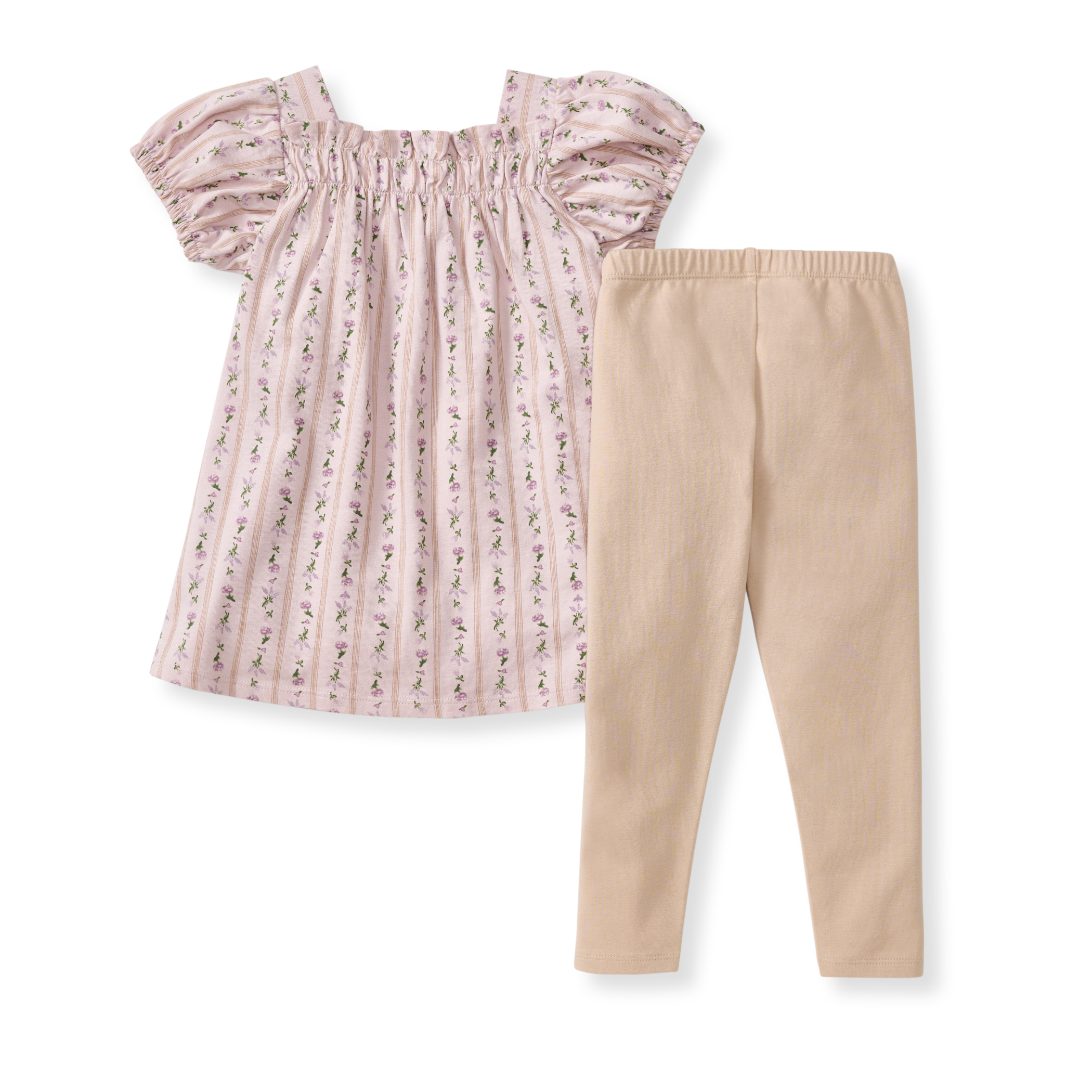 Organic Cotton Farmhouse Floral Tunic Set - Soft Violet