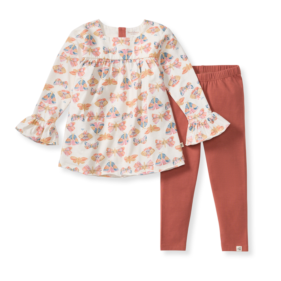 Organic Cotton Boho Butterflies Tunic Set - Eggshell