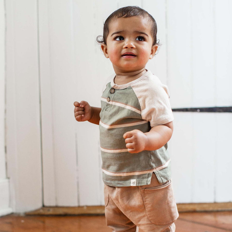 Organic Cotton Holland Stripe Tee and Pant Set - Tranqulity