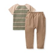 Organic Cotton Holland Stripe Tee and Pant Set - Tranqulity