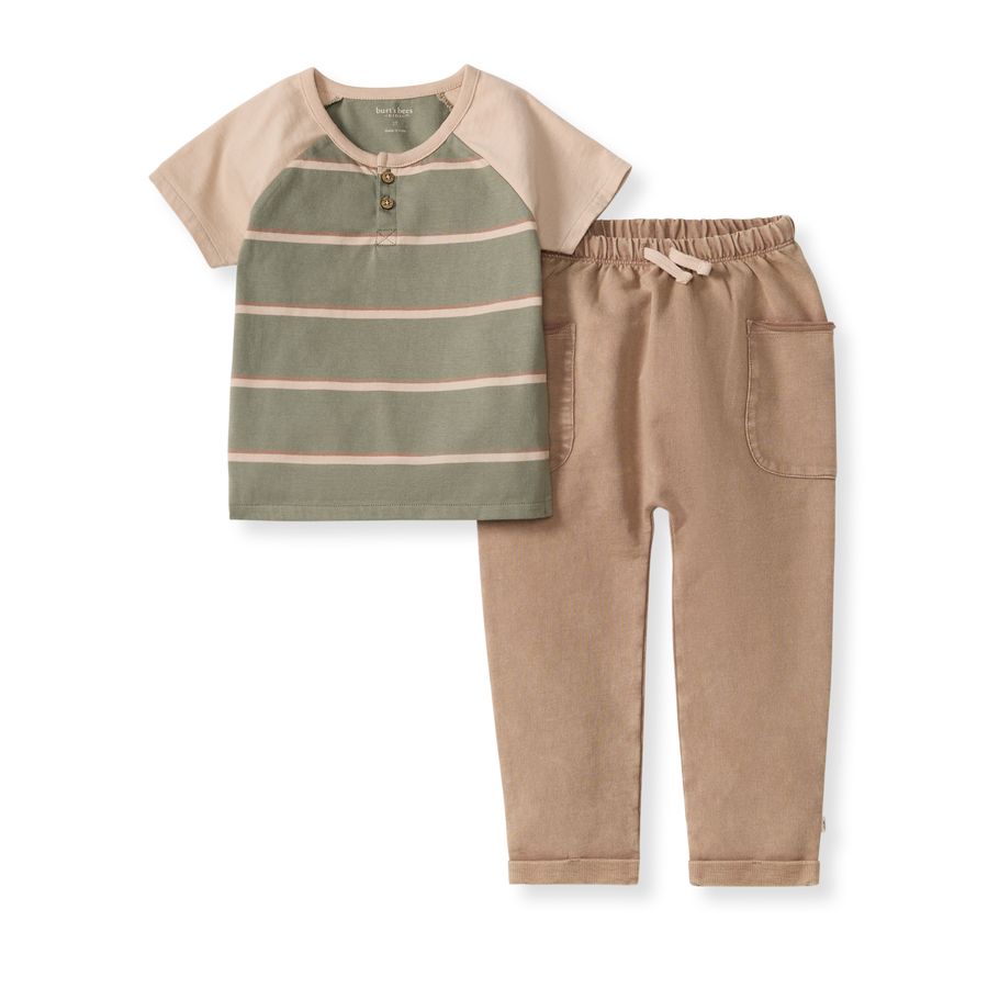 Organic Cotton Holland Stripe Tee and Pant Set - Tranqulity