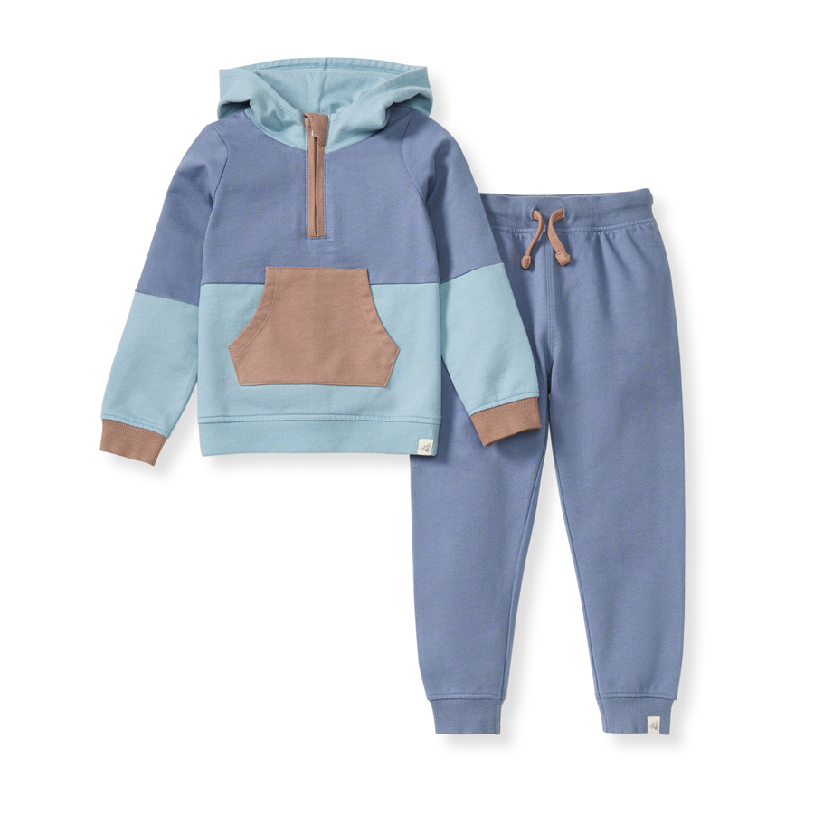 Organic Cotton Color Block Sweatshirt Set - Flint