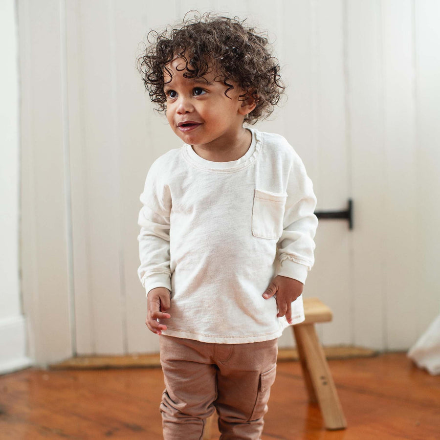 Organic Cotton Chunky Slub Boy Tee and Pants Set - Eggshell