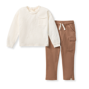 Organic Cotton Chunky Slub Boy Tee and Pants Set - Eggshell