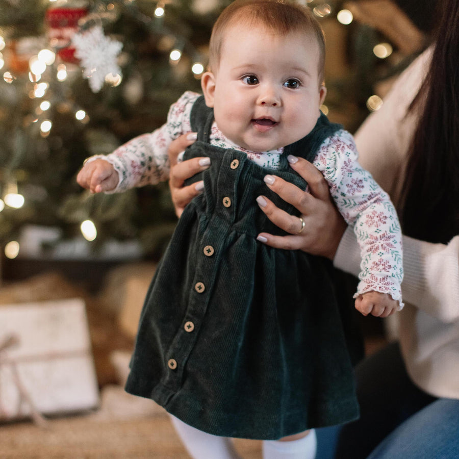 Poinsettia Fair Isle Organic Girl Tee & Dress Set - Zucchini